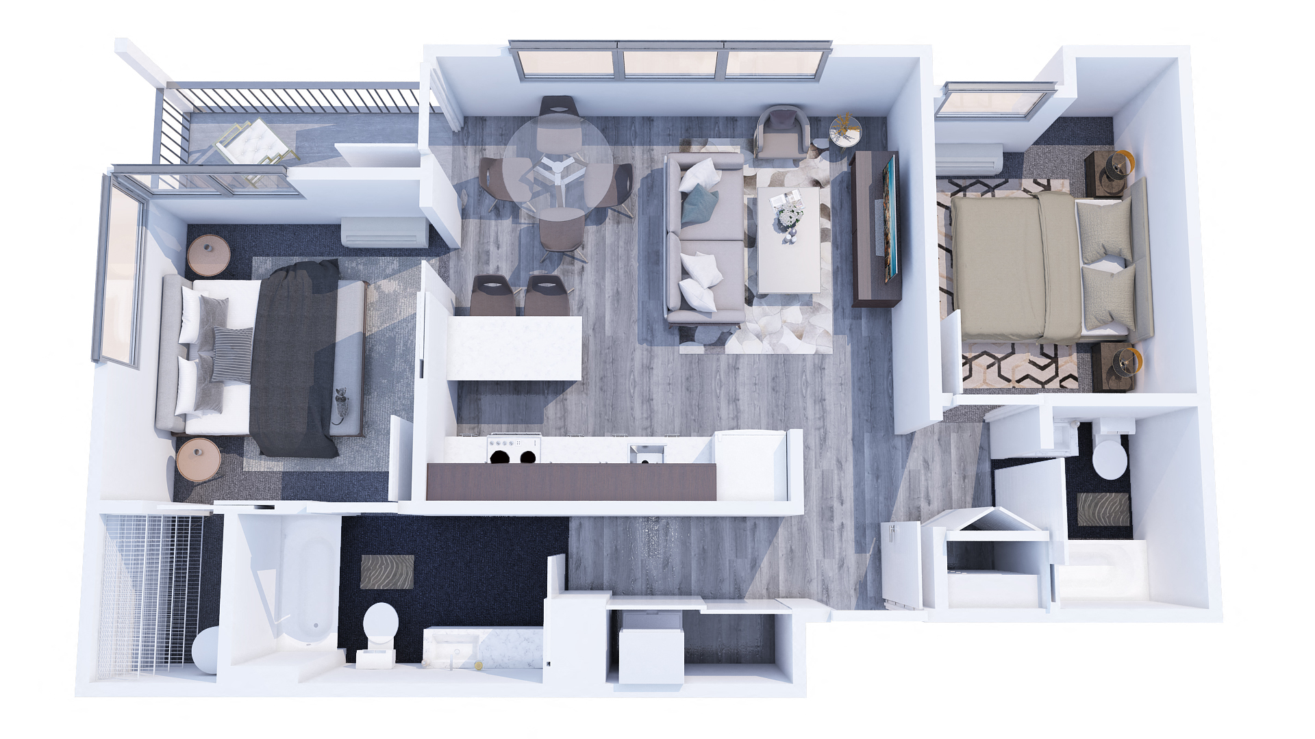 Floor plan for 2 beds, 2 baths, 826 sqft